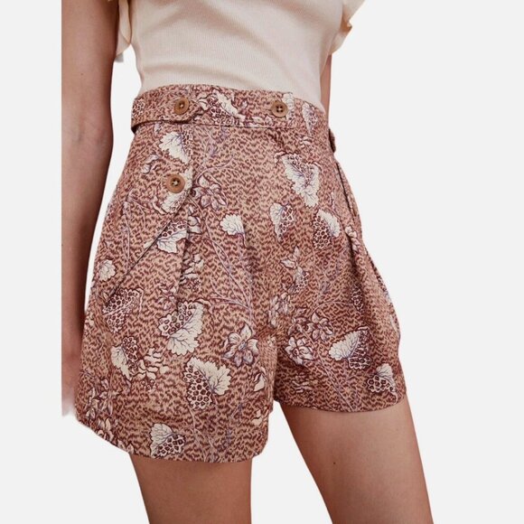New! Ulla Johnson Riley Sandalwood Shorts Pleated Floral High Rise‎ - Picture 1 of 9
